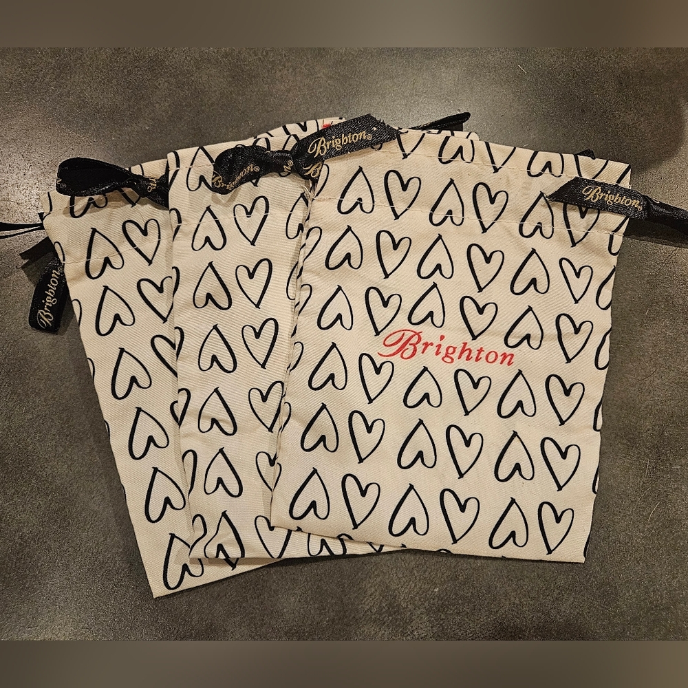 3 Brighton Jewelry Cloth Bags - Black/White/Red - Hearts 6"x4.5"